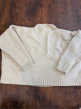 The Knotty Ones Sweater Merino Wool Crop Chunky Mock Neck Cream